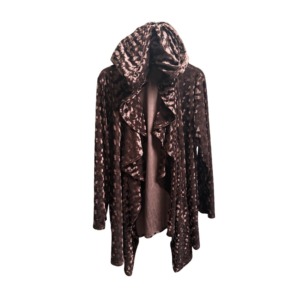 The Pyramid Collection Velvet Textured Hooded Jacket Cape Brown  1X Whimsigoth